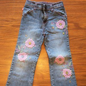 BONGO Jeans w/ Floral Appliques and Pink Stitching